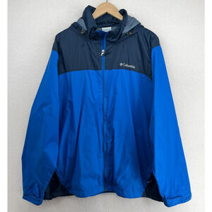 COLUMBIA Jacket Mens XL Glennaker Lake Rain Coat Hoodie Colorblock Nylon Blue